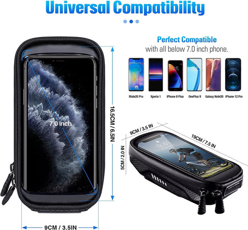 HUANLANG Waterproof Bike Phone Case with Handlebar Mount, Touch Screen Compatible, Fits Phones Below 6.7 inch