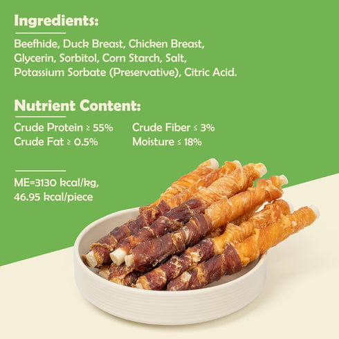 MON2SUN 5 Inch 21.16 oz (40 Count) Dog Treats Double Flavor Chicken & Duck Wrapped Rawhide Sticks, Teeth Cleaning