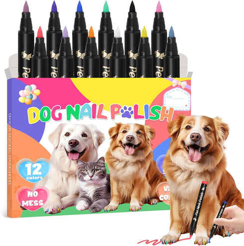 MSDADA 12-Color Quick-Dry Dog Nail Polish Kit Safe Polish Pens for Puppy