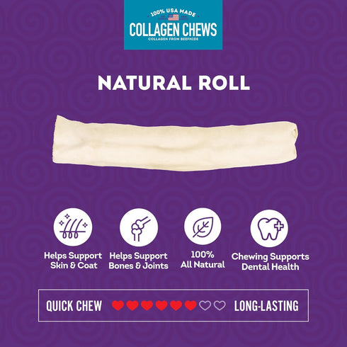 USA Collagen Rolls 9-10" Dog Chew Treats - Natural Flavor, 4 Count