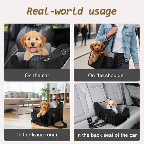 Volodya 15 lbs 2 Summer/Winter Dog Car Seat for Small/Medium Dogs Under with Replaceable Dual-Sided Cushions, Portable