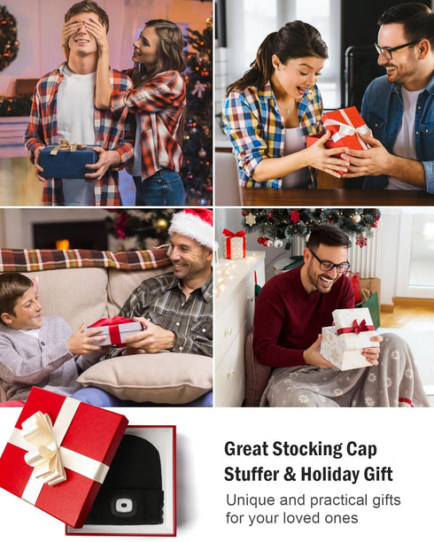Wmcaps Bluetooth Beanie with Light, Unisex USB Rechargeable Hat with Cordless Headphones, Unique Gift for Men