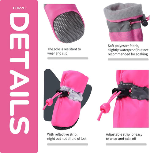 Dog Shoes for Hot Pavement, Anti-Slip Sole Summer Booties with Reflective Straps for Small Medium Dogs 4PCS Pink