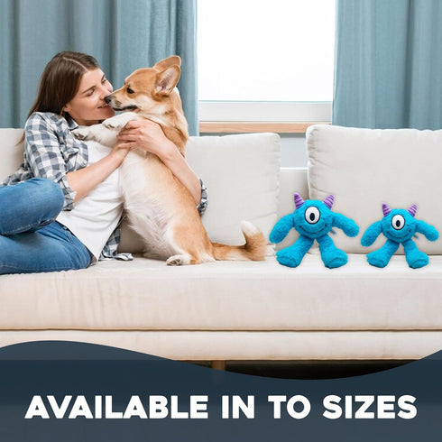 Flourish Pets 3 in 1 Dog Chew Toys for Aggressive Chewers, Non-Toxic, Long-lasting Plush Toys, Small, Blue Monster