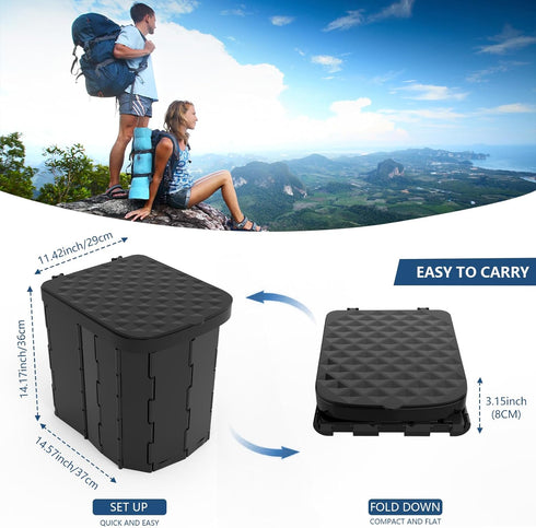 Hapoon XL Portable Folding Camping Toilet with Lid - Travel Portable Potty for Adults, Car Toilet, Light Black