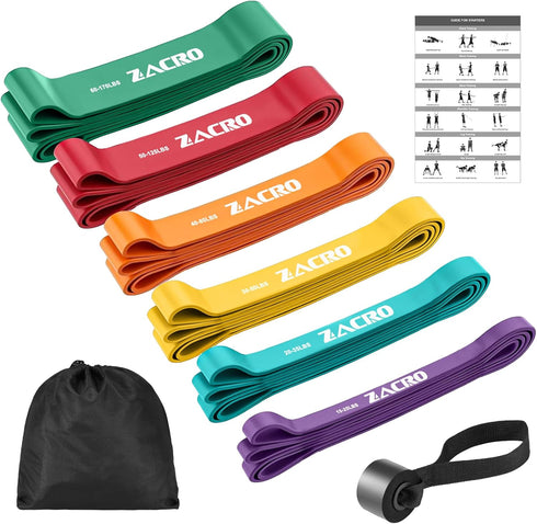 Zacro Resistance Bands, 6 Resistance Levels Pull Up Assistance Bands for Men & Women, Heavy Duty Set with Door Anchor