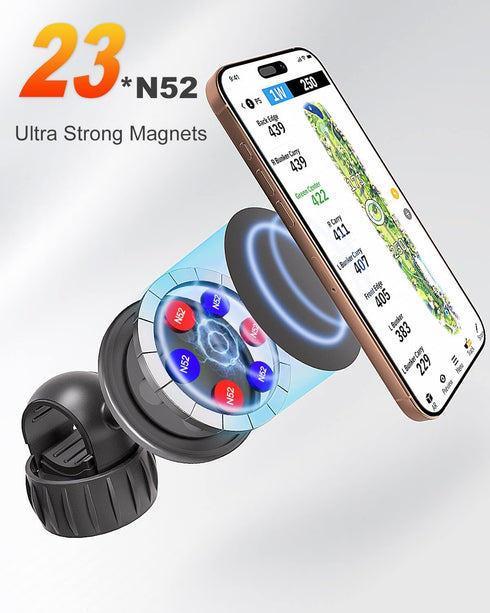 LEAPGOMAX 360 Magnetic Golf Push Cart Phone Holder MagSafe Hands-Free Adjustable with Strong Magnets Phone Mount