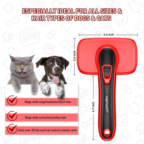 Self Cleaning Slicker Brush for Shedding, Long Short Haired Dogs & Cats, Remove Loose Tangling Knot Undercoat Fur Mats,