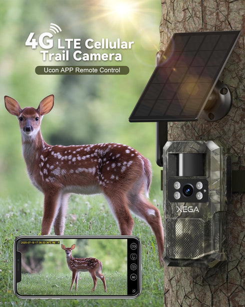 Xega 4G 7800mAh 950nm IP66 LTE Cellular Trail Camera with Livestreaming, No WiFi Game/Deer Cameras, Motion Activated