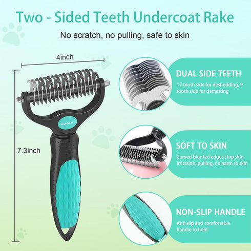 5 PCS Self Cleaning Slicker Brush & Pet Grooming Rake & Bath Brush & Nail Clippers & Pet Comb for Dogs