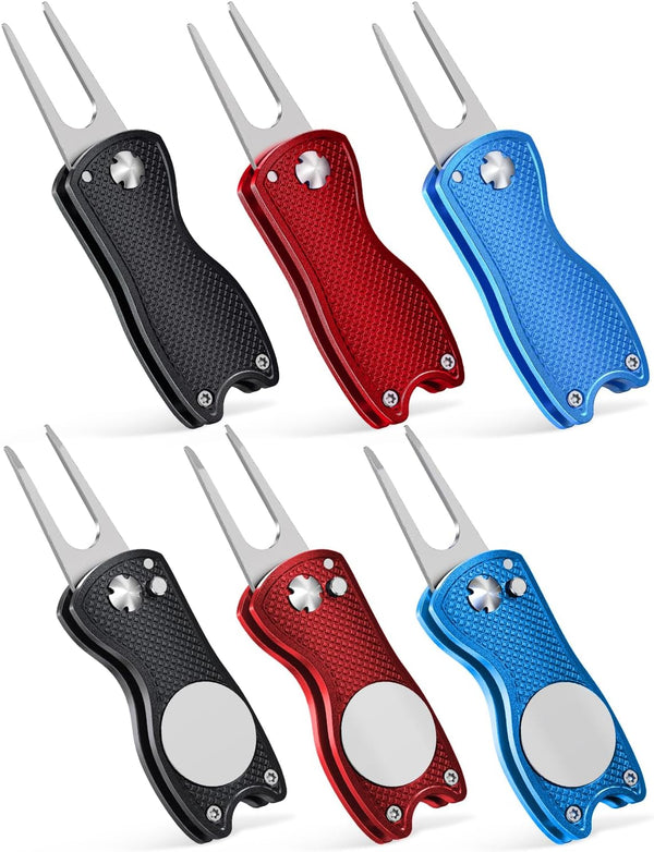 GreenHaven Golf Divot Repair Tool 2-6 Pack, Foldable Metal Green Tool with Magnetic Putt Alignment Marker