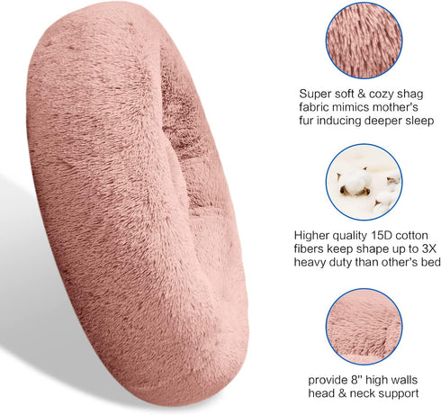 SAVFOX Plush Calming Dog Beds, Donut Bed for Small to X-Large Dogs, Faux Fur, Washable, Multiple Sizes