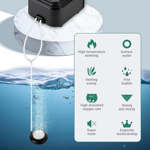 hygger Mini Aquarium Air Stone, Small Bubble Stone, Ultra Silent Oxygen Diffuser Kit for Fish Tank