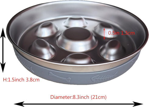 Slow Feeder Dog Cat Bowls with Non-Slip Mat, 304 Stainless Steel Metal Food Bowls for Medium Breed Pets