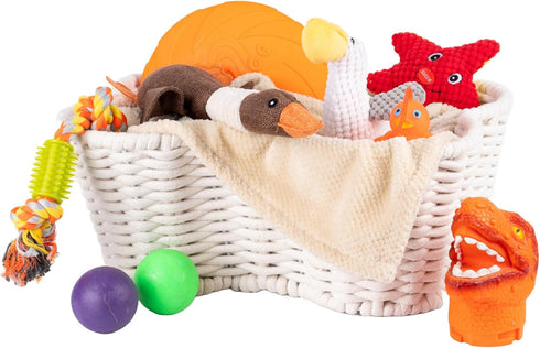Dog Toy Basket - Handmade Dog Toy Bin, Dog Bone Shaped Basket for Toys, Dog Storage Organizer, Cat Toy Box, 17x13in Dog