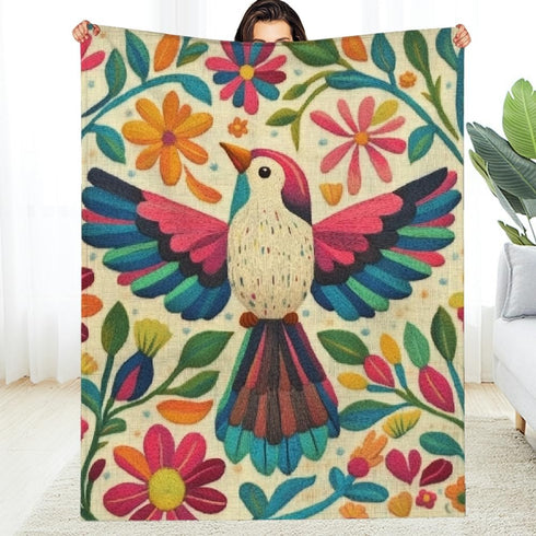 PALNKART 40x50in Bird Flowers Leaves Lightweight Flannel Blanket for Sofa Bed Travel Camping Chair, Soft Warm