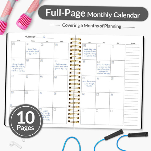 Fitness Journal Workout Planner, A5 (6.4" x 8.3") Undated Journal for Men & Women to Track Progress and Achieve Goals