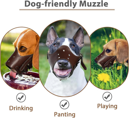 BARKLESS Leather Dog Muzzle, Soft Secure Anti-Barking Muzzle for Medium Dogs, Breathable and Adjustable