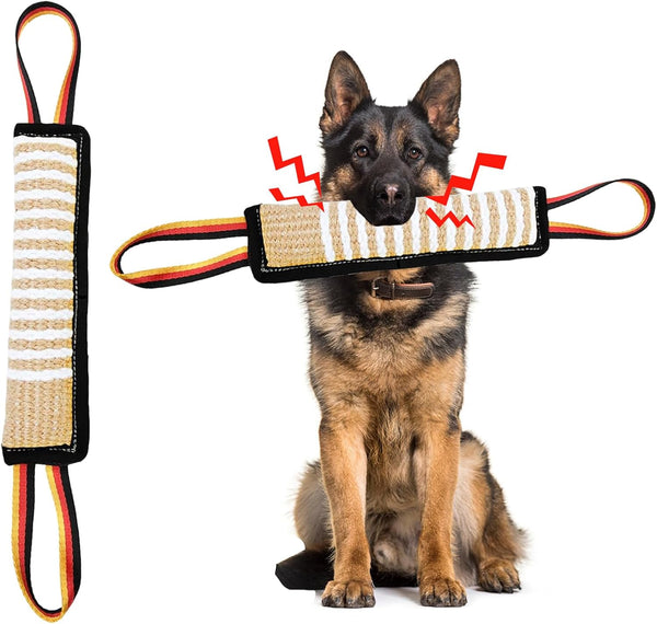ASOCEA Dog Tug Toy, Tough Jute Pillow Pull Toy for Medium to Large Dogs, Interactive Squeaky Tug of War Training Toy