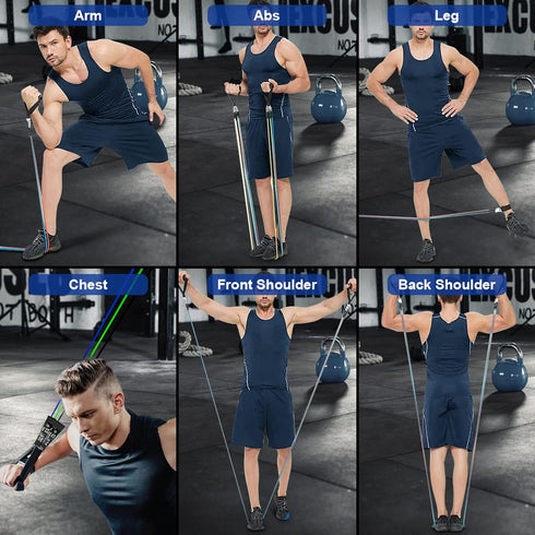 Resistance Bands Set (12pcs) with Handles, Door Anchor, Ankle Straps, and Carry Bag, Exercise Bands for Home Workouts