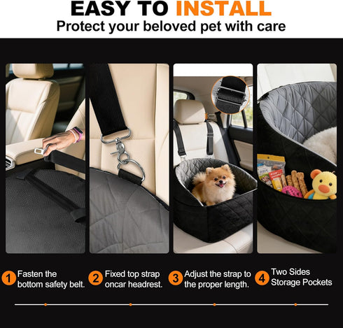 30 lbs, 2 Dog Car Seat for Small Medium Dogs, Dog Booster Seat Travel Bed for Small Dogs up to for Front/Back Seats