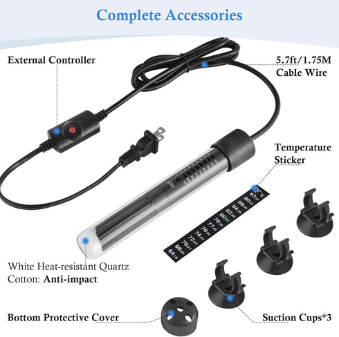 HITOP 50W 100W 300W Thickened Glass Aquarium Heater, Upgraded Fish Tank Thermostat Heater for Seawater/Fresh Water