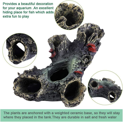 Log Resin Tree Trunk Ornament, Hollow Decoration for Fish Tank, Betta Fish Hollow Wood Accessories