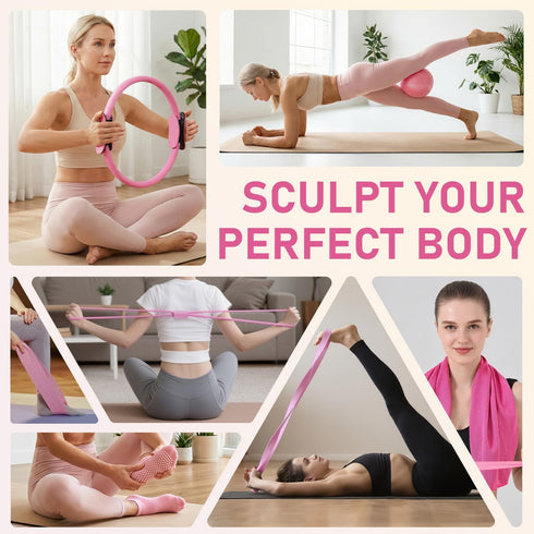 Jollcma 14.5"Pilates Set,9" Towel,6 Pilates Kit for Home Workouts, Pilates Essentials Kit for Women, Better Me Pilates