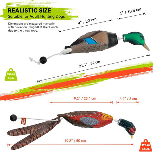 GearOZ Dummy, Duck Mimics Dead Duck Bumper for Gun Dog Training Scent Waterfowl Hunting Retriever, Outdoor Mallard