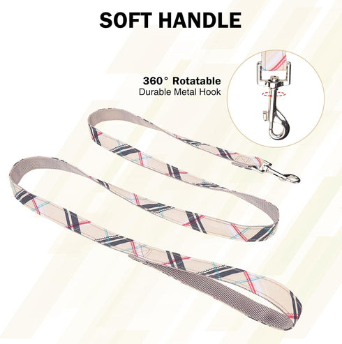 Small Dog Collar and Leash Set, Adjustable Pet Collar for Medium Dogs, 5FT Nylon Leash, Beige M, for Chihuahua, Yorki,