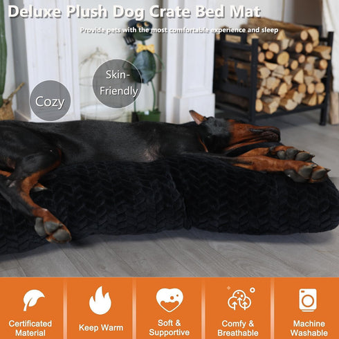 42 Inch Black Dog Crate Bed for Large Dogs, Washable Crate Mats for Dog Cages Up to 90 lbs, Pet Bed Crate Pillows, Tire