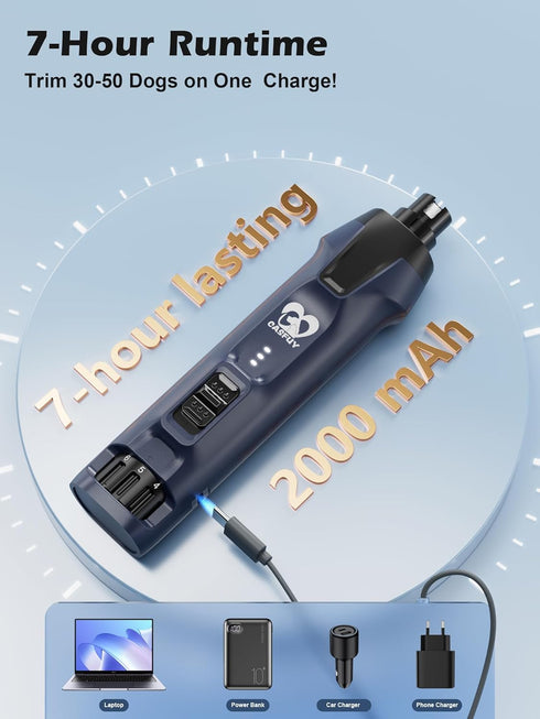 6-Speed 50%+ Trimmers 2 2000mAh 4.8V Casfuy Dog Nail Grinder Boost Power Dog Nail Quiet with Dust Cap & LED Lights