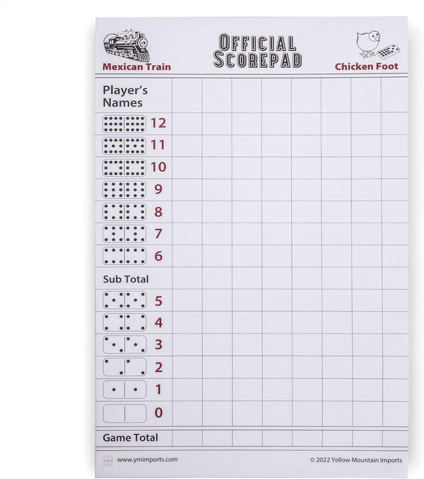 Yellow Mountain Imports Mexican Train and Chicken Foot Dominoes Scorepad/Scoring Sheets (8.2
