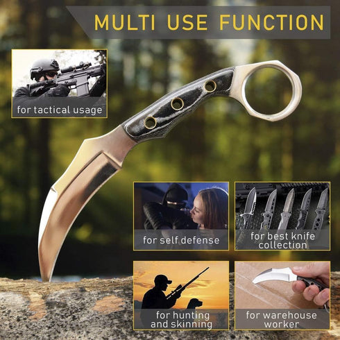 Tactical Karambit Knife with Sheath, Micarta Handle, Fixed 440C Steel Blade for Camping & Survival EDC