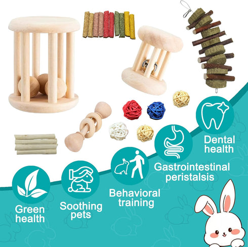 QWR 23 Chinchillas, PCS Natural Wooden Rabbit Toys,Safe Bunny Chew Toys for Teeth,Grass Timothy Sticks,Sweet