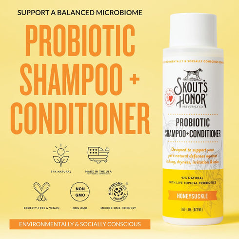 Omega-3s, 97% 16 oz Skouts Honor Probiotic Natural Dog Shampoo and Conditioner with Avocado Oil & Gentle Puppy Shampoo