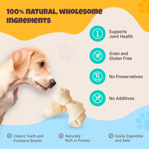 Dog Natural Rawhide Bones, Long Lasting Chews, Knotted Bones 4”-5” (50873)