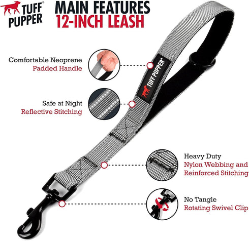 Tuff Pupper Short Dog Leash for Training | 12 Inch | Perfect Traffic Leash Handle with Padding for Service Dog Harness