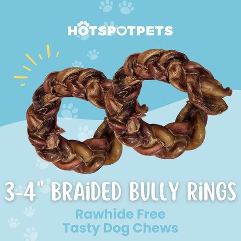 hotspot pets Braided Bully Stick Rings for Dogs - Premium All Natural Long Twisted Beef Pizzle Chew Treats