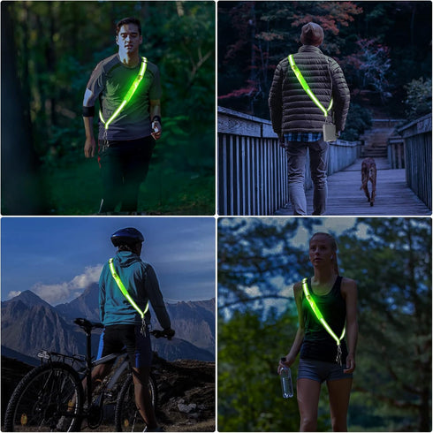 LED Belt Reflective Sash for Walking at Night - High Visibility Adjustable Safety Gear for Runners