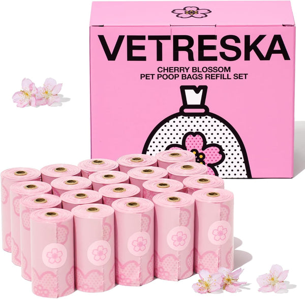 VETRESKA Cherry Blossom Scented Dog Poop Bags, Leak Proof, Extra Thick and