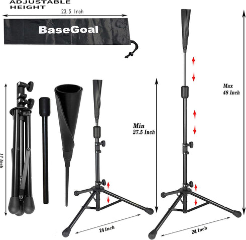Portable Batting Tee Baseball Softball Tripod Stand with Carrying Bag for Training Practice