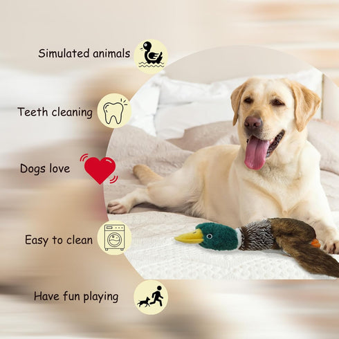 Interactive Mallard Duck Dog Toy, Squeaky Puzzle Toy for Small Medium Large Dogs, Plush Chew Toy