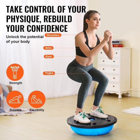 VEVOR Half Exercise Ball Trainer - 23 inch Balance Ball with Resistance Bands and Pump for Home Gym