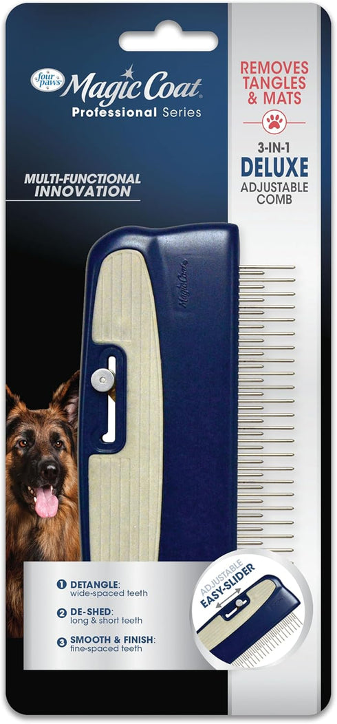 Four Paws Magic Coat 3-in-1 Deluxe Adjustable Dog Comb - Professional Grooming Supplies for All Coat Types