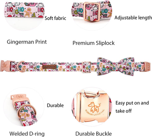 Elegant little tail Christmas Dog Collar, Gingerbread Man Print Holiday Bow Collar for Large Dogs