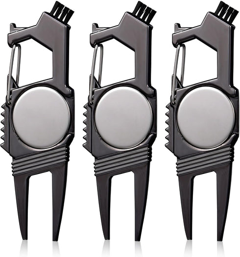 Poen 3 Pcs 7 in 1 Lightweight Golf Divot Tool with Magnetic Ball Marker, Bottle Opener, Club Brush, Groove Cleaner