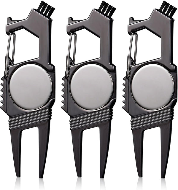 Poen 3 Pcs 7 in 1 Lightweight Golf Divot Tool with Magnetic Ball Marker, Bottle Opener, Club Brush, Groove Cleaner