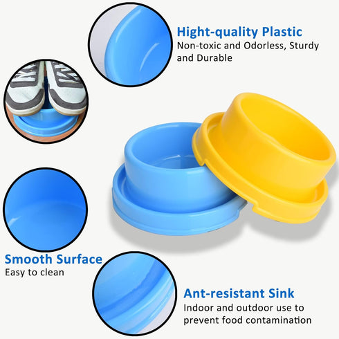 2pcs Colorful Plastic Round Dog Bowls, No Spill Water Food Feeder Dish for Cats and Puppies
