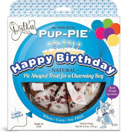 The Lazy Dog Happy Birthday Pie Dog Treat, 5 oz, Special Boy Celebration Treat with Bonus Sign